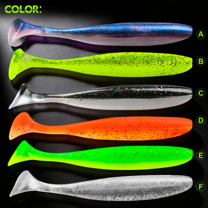 All 6 vibrant color options of Proberos DW6134 silicone soft swimbaits
