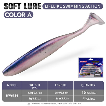 Size and weight chart for 9cm 4.7g and 12cm 9g paddle tail swimbaits