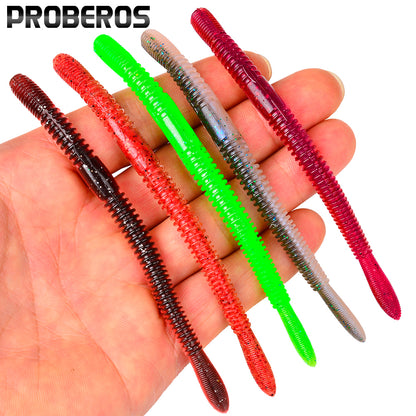 PROBEROS DW6135 Ribbed Worm Soft Bait Salt Scented Earthworm Lure Colors
