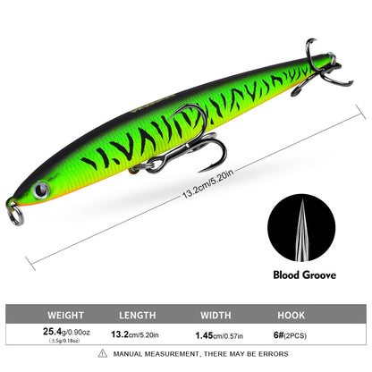 Sharp 6# high-carbon steel blood groove barbed treble hooks pre-rigged on PROBEROS DW617 surface lure