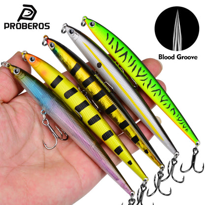 PROBEROS DW617 25.4g 13.2cm topwater pencil fishing lure with tiger stripe gradient finish and blood groove treble hooks