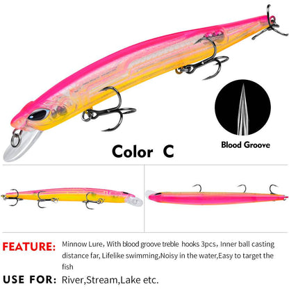 Proberos DW631 suspending minnow lure Color C pink silver finish