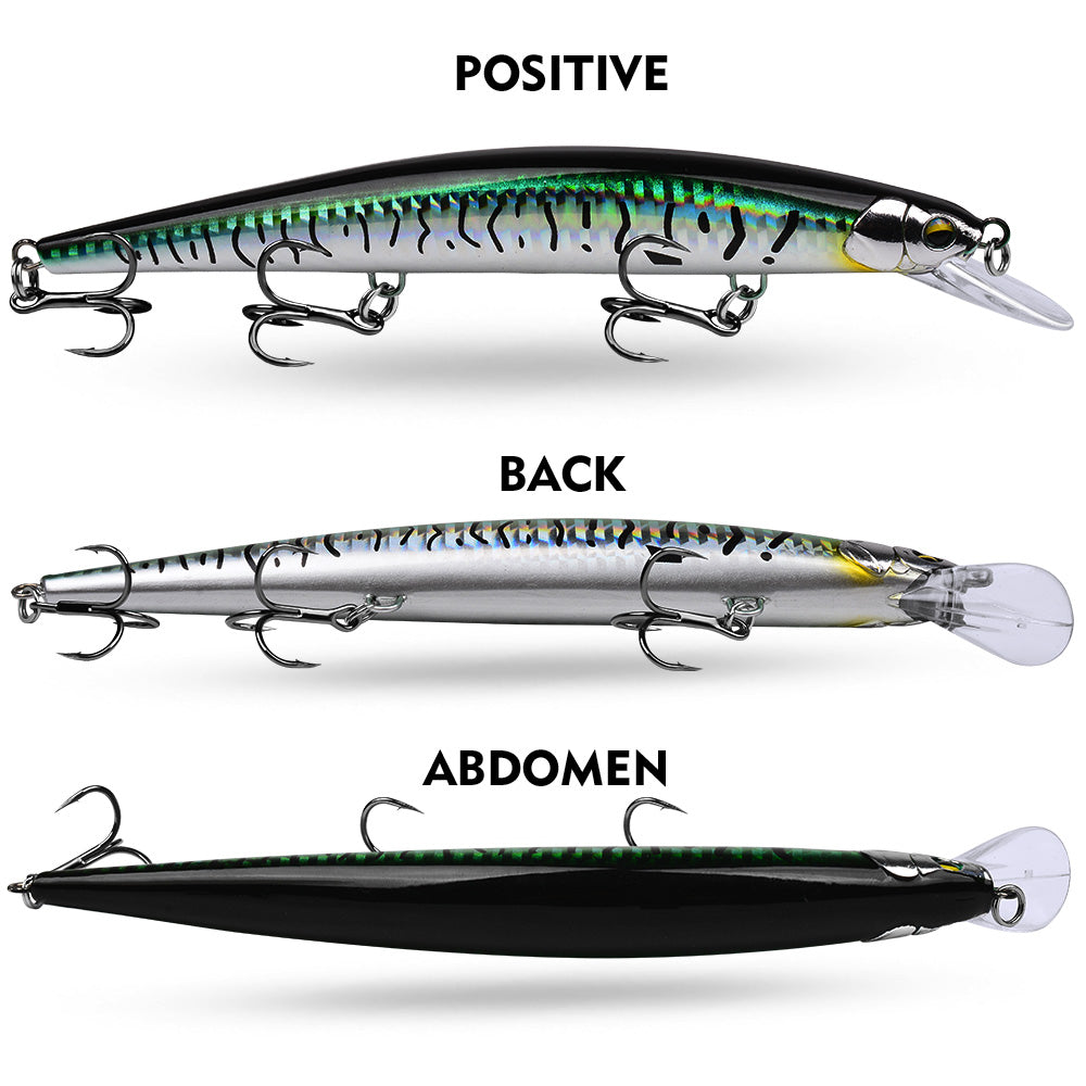 Lifelike mackerel scale pattern finish and 3D realistic eyes on PROBEROS DW647 suspending bait body