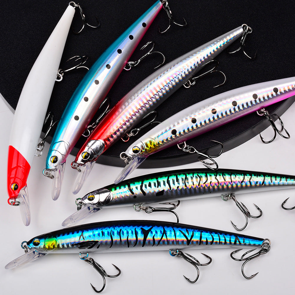 Lifelike mackerel scale pattern finish and 3D realistic eyes on PROBEROS DW647 suspending bait body