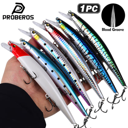 PROBEROS DW647 24.8g 16.8cm suspending minnow lure with 3 blood groove treble hooks and 3D eyes
