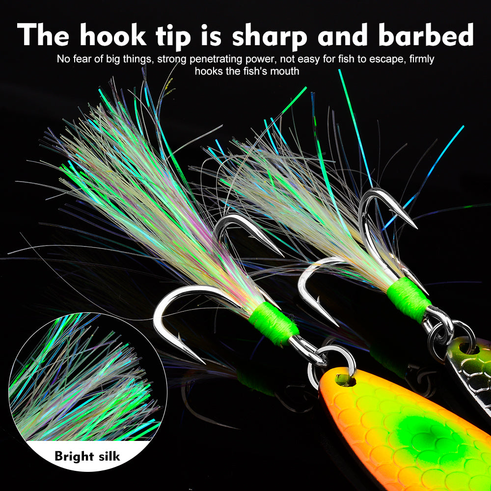 Proberos DW651 saltwater spoon bait high carbon steel feather treble hook detail