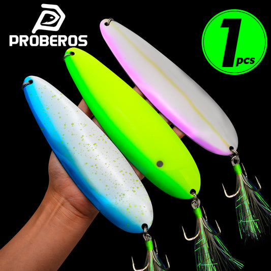 PROBEROS DW652 heavy saltwater fishing spoon lure with feather treble hook