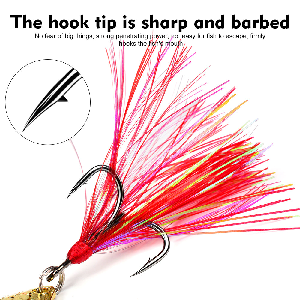 Proberos DW653 metal spoon lure red feather treble hook and anti-twist swivel detail