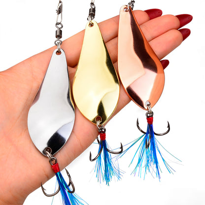 Proberos DW655 metal spoon lure blue feather treble hook and anti-twist swivel detail