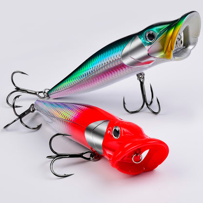 Close-up of wide-mouth concave structure on PROBEROS DW656 topwater lure for popping sound and big splashes