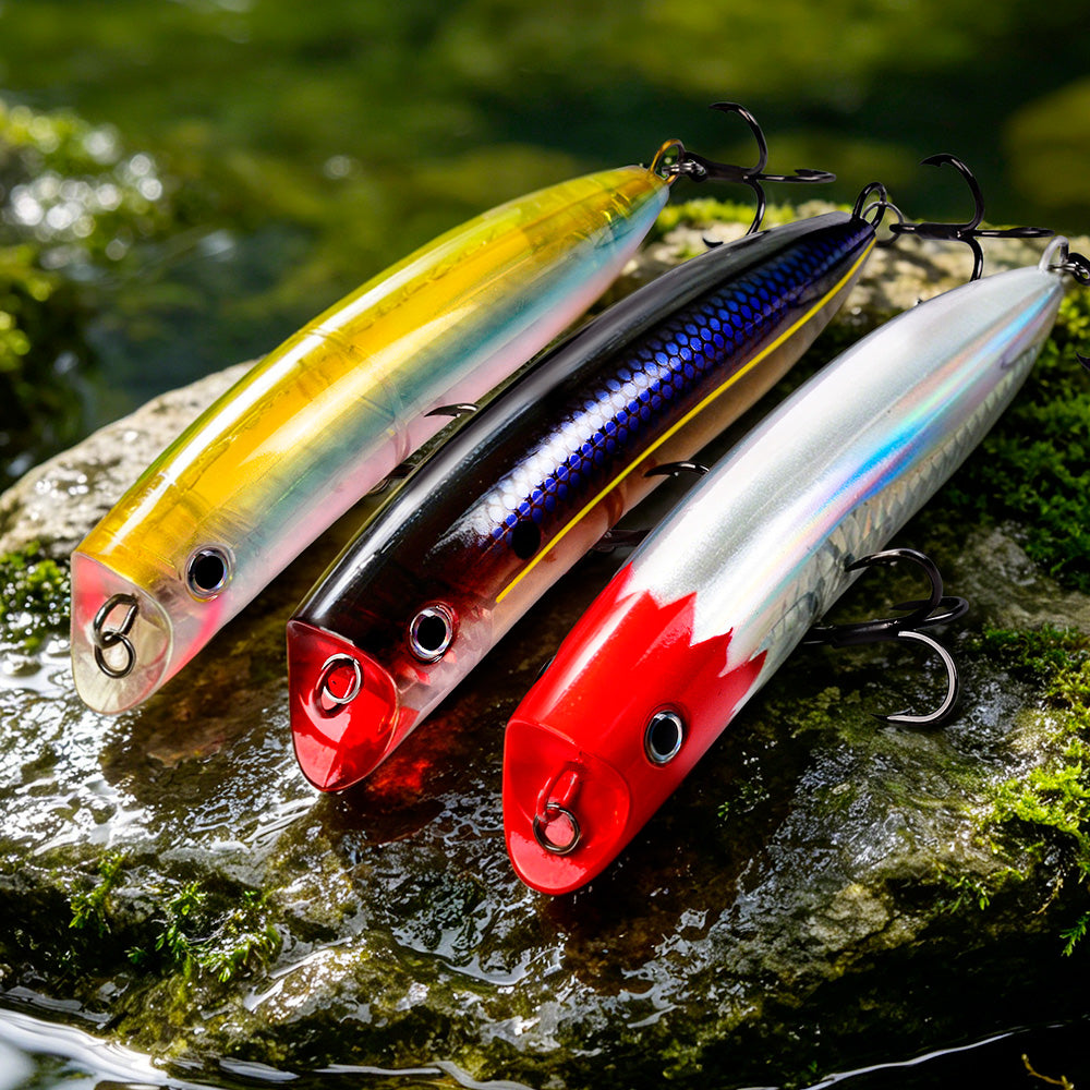 PROBEROS DW657 100g 19cm topwater popper lure with concave open mouth and sharp blood groove treble hooks