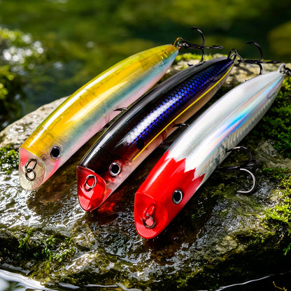 PROBEROS DW657 100g 19cm topwater popper lure with concave open mouth and sharp blood groove treble hooks
