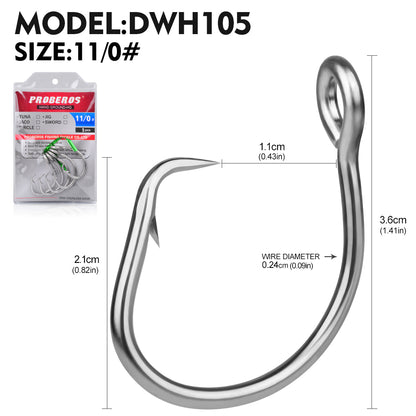 PROBEROS DWH105 offshore predator single fishhook size 11-0 with matte tin plating