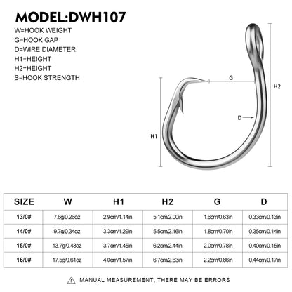 PROBEROS DWH107 rust-resistant single saltwater fishhook size 13-15-0closeup