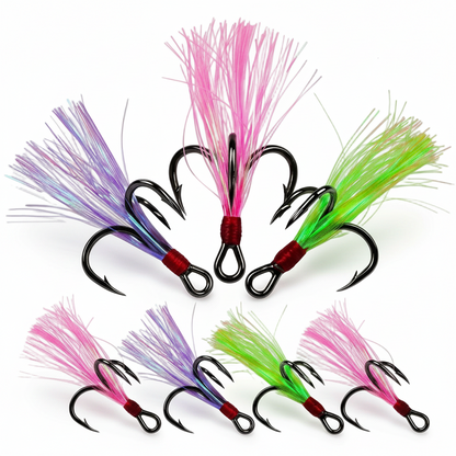 PROBEROS Flash Feather Treble Hooks 10PCS Pack White Green Pink Colors