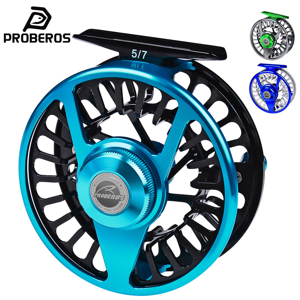PROBEROS FR05 CNC Aluminum Large Arbor Fly Fishing Reel Green Gunmetal