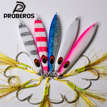 PROBEROS glow in the dark saltwater slow jigging lure with hooks for deep sea fishing