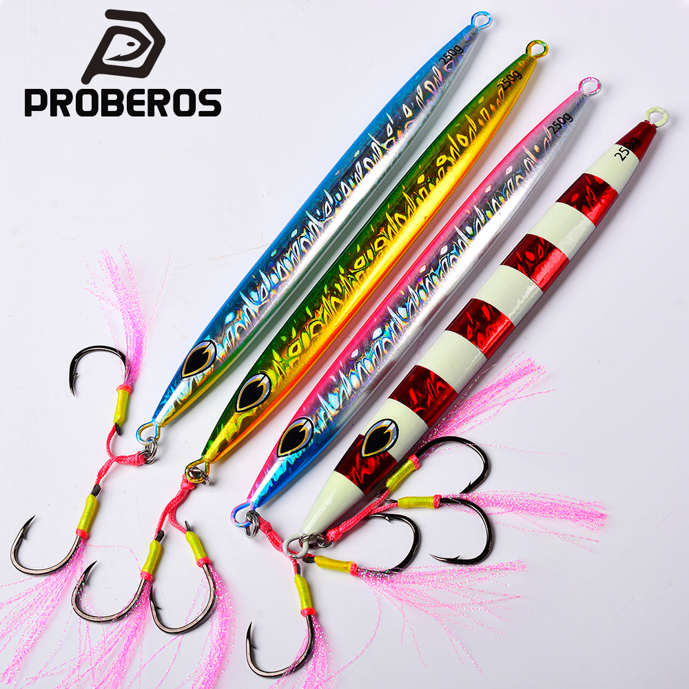 PROBEROS luminous glow saltwater slow jigging lure with assist hooks for deep sea tuna