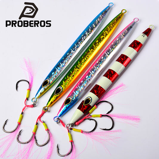 PROBEROS luminous glow saltwater slow jigging lure with assist hooks for deep sea tuna