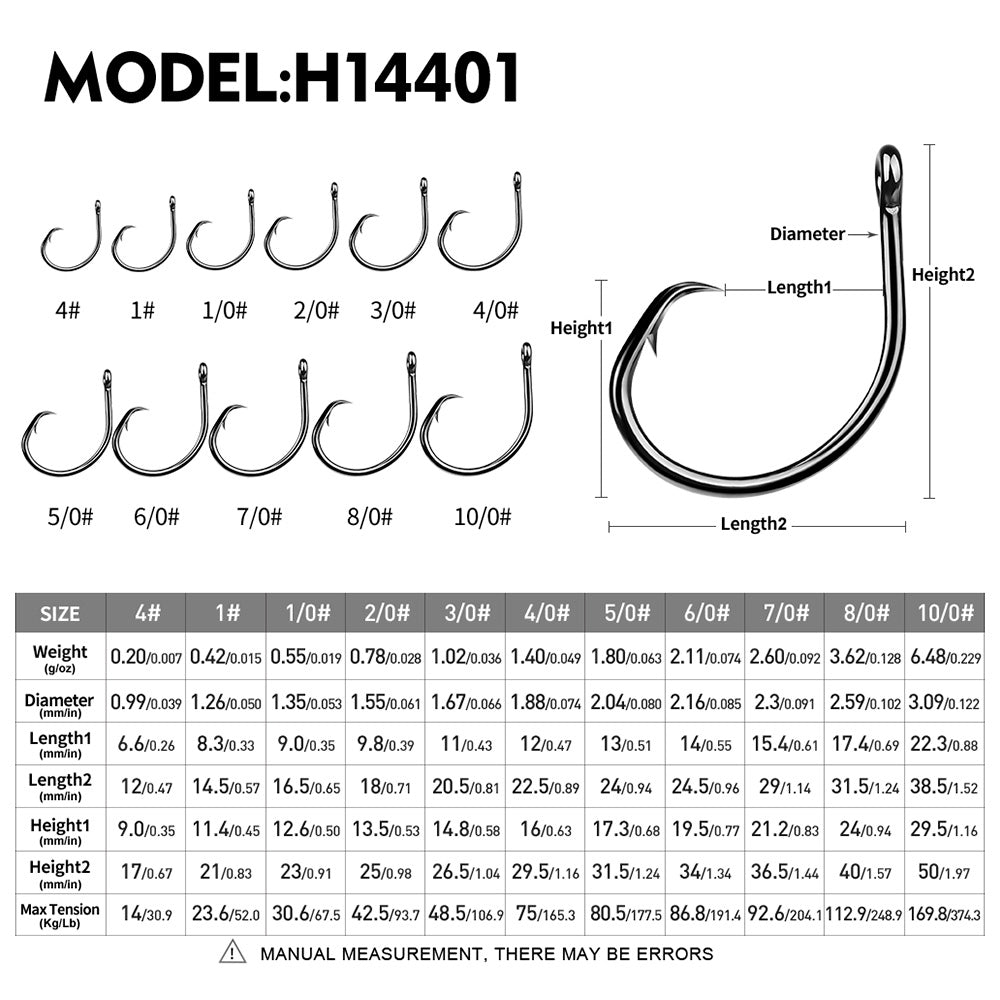 PROBEROS H14401 rust-resistant single saltwater fishhook all-size  with measurements