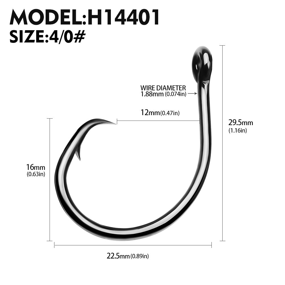 PROBEROS H14401 rust-resistant single saltwater fishhook size 4-0 with measurements