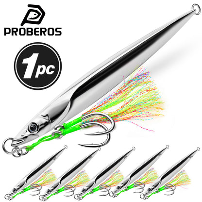 PROBEROS 180g-300g heavy saltwater slow jigging lure with feathered assist hook
