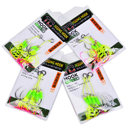 Proberos saltwater jigging assist hook rigged on a metal jig lure for bottom fishing.