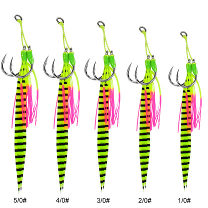 Proberos saltwater jigging assist hook rigged on a metal jig lure for bottom fishing.