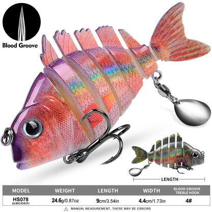 Size and weight specifications chart for Proberos HS078 swimbait 9cm 24.6g