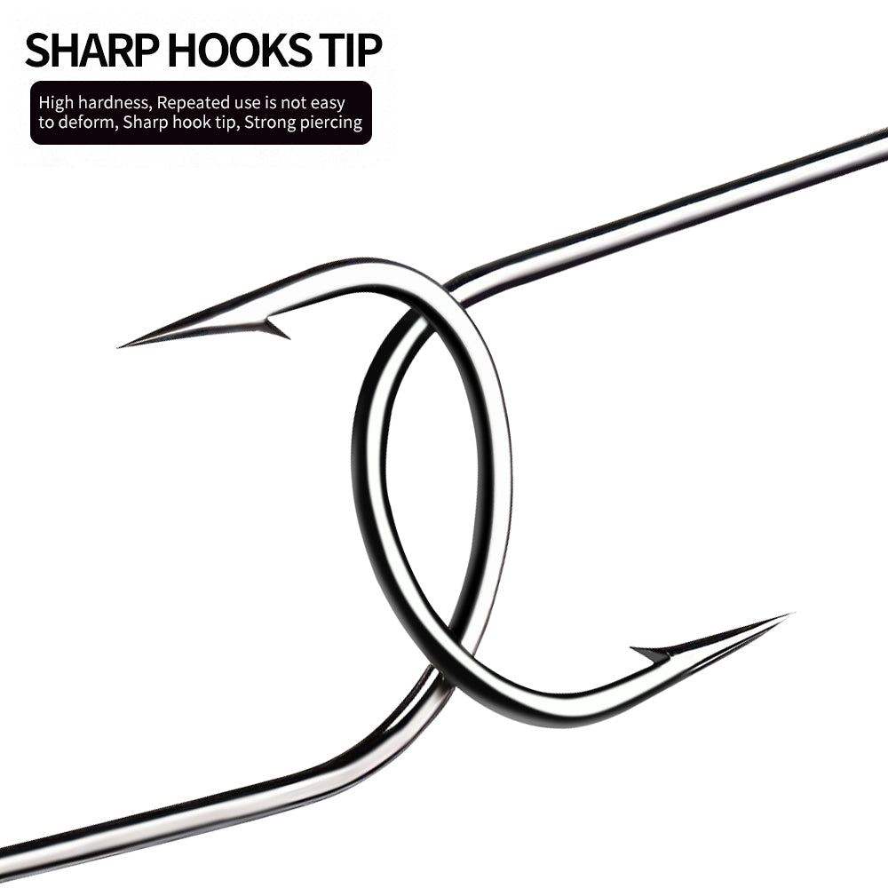 Close-up of PROBEROS JIG050 high carbon steel sharp barbed hook point and shank