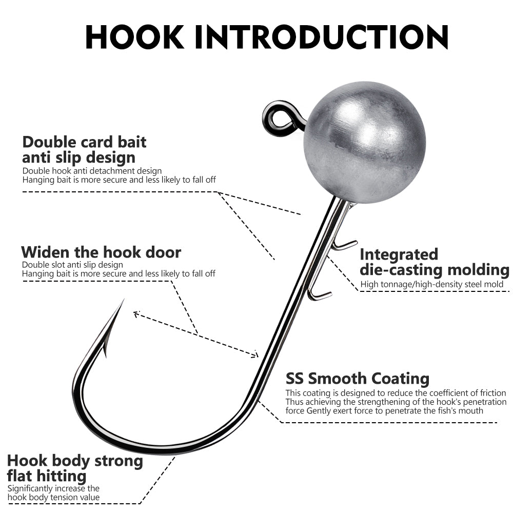 Anti-rust polished silver lead jig head with smooth hook eye structure