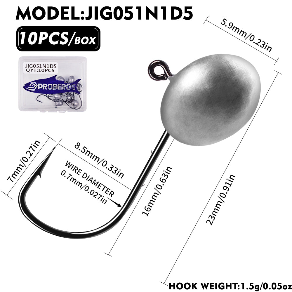 PROBEROS JIG051 1.5g oval ball lead jig head hook 10pcs set