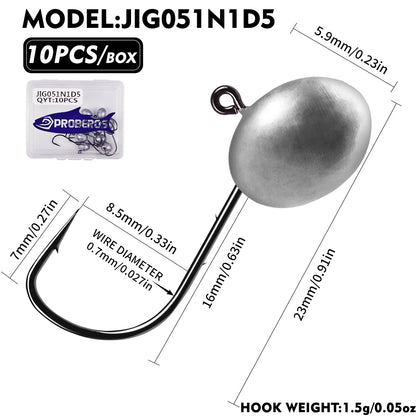 PROBEROS JIG051 1.5g oval ball lead jig head hook 10pcs set