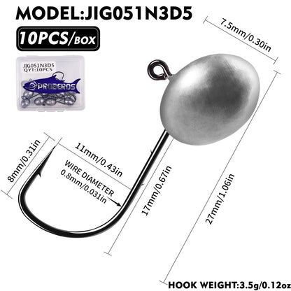 PROBEROS JIG051 3.5g oval lead jig head hook for crappie and bass