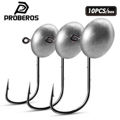 PROBEROS JIG051 oval ball lead jig head hooks set 10pcs in PP box for freshwater fishing
