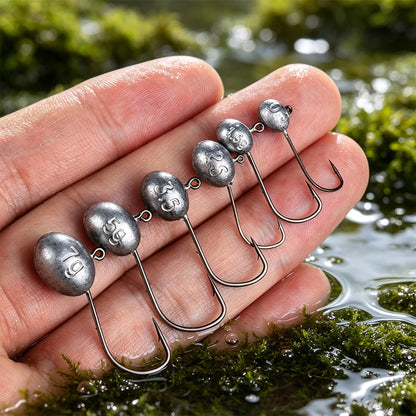 PROBEROS JIG051 oval ball jig head rigged with soft plastic worm lure for trout and perch fishing