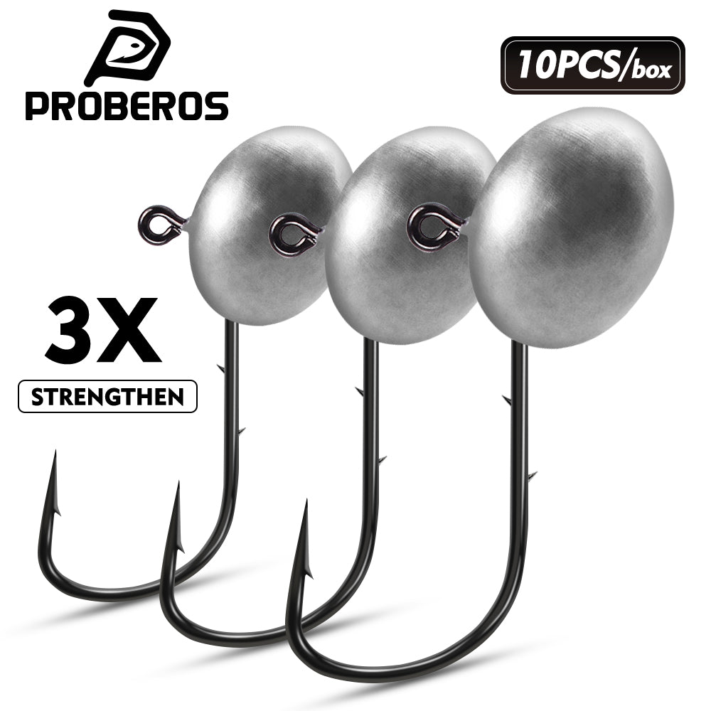 PROBEROS JIG052 3X strength oval lead jig head hooks 10pcs pack for freshwater fishing