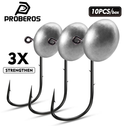 PROBEROS JIG052 3X strength oval lead jig head hooks 10pcs pack for freshwater fishing