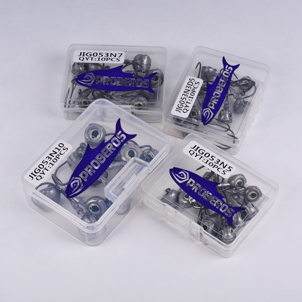 PROBEROS JIG053 10pcs lead head jig hooks packed in protective clear PP box