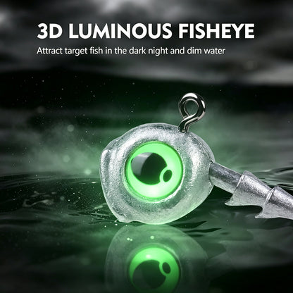 Glow in the dark 3D fish eye lead head on PROBEROS JIG053 for night fishing