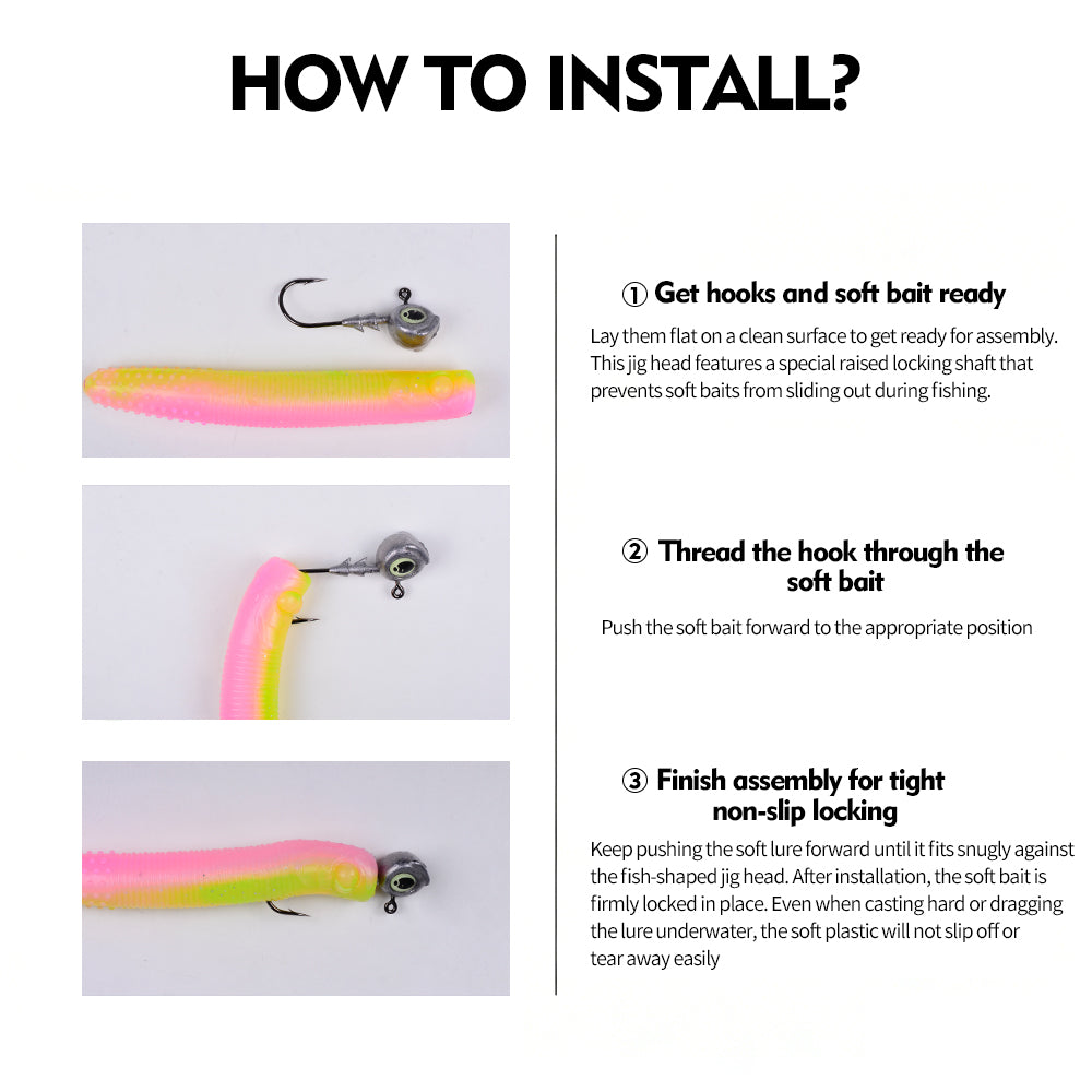 Step-by-step rigging guide for soft plastic lures on PROBEROS JIG053 fish head hook