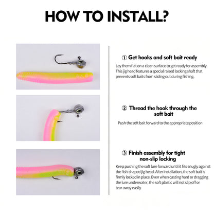 Step-by-step rigging guide for soft plastic lures on PROBEROS JIG053 fish head hook