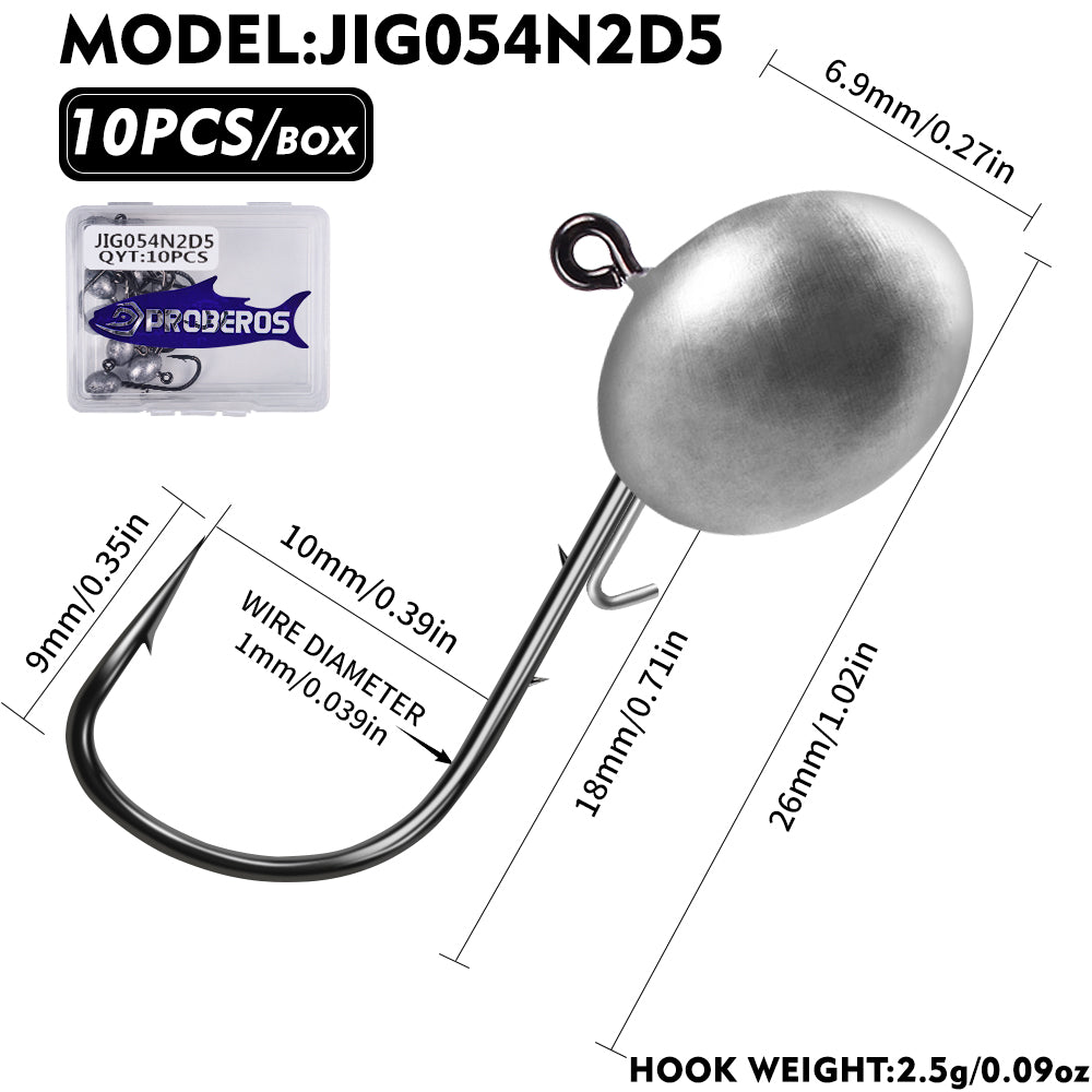 PROBEROS JIG054 [1.5g/2.5g/3.5g/5g/7g] micro oval lead ball jig head hooks