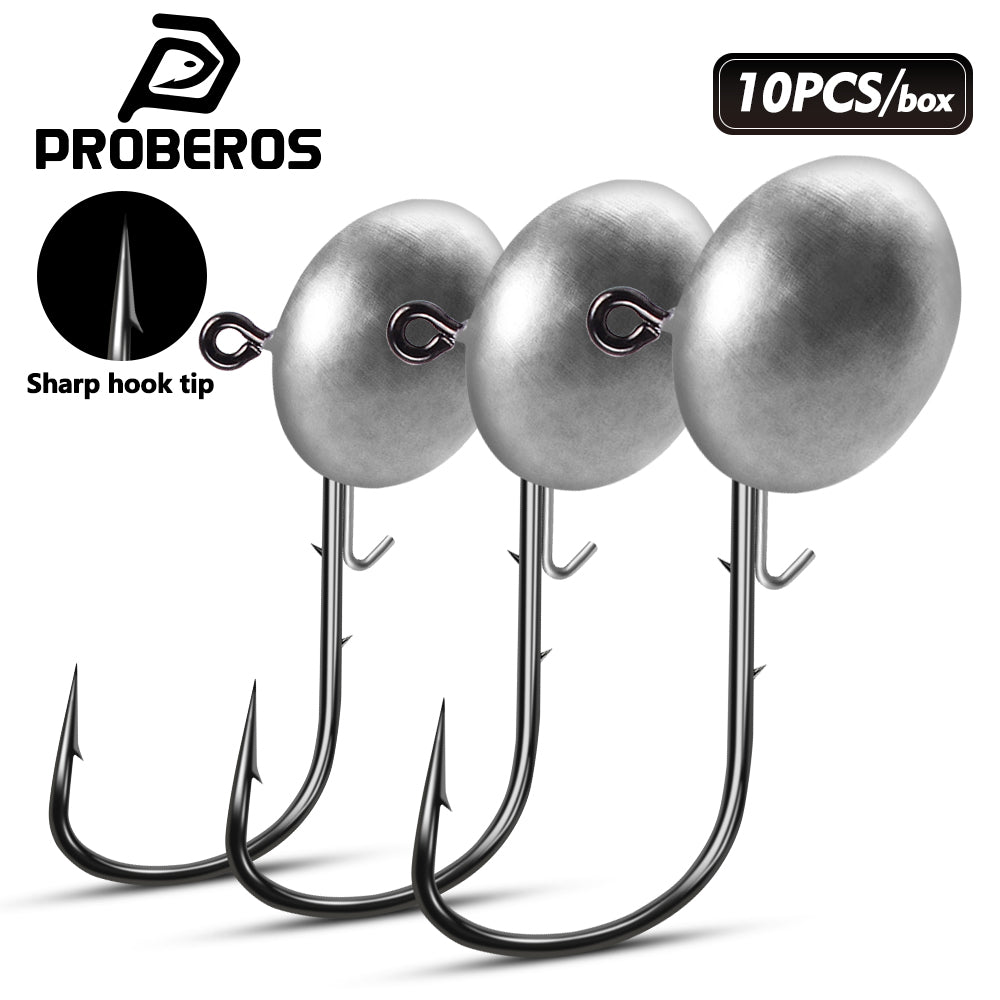 PROBEROS JIG054 oval ball lead jig head hooks 10pcs pack for freshwater fishing