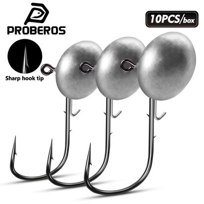 PROBEROS JIG054 oval ball lead jig head hooks 10pcs pack for freshwater fishing