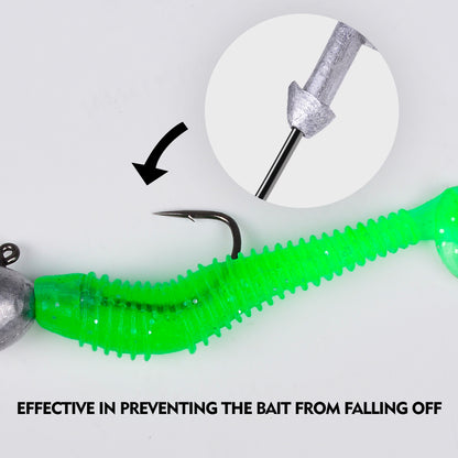 Dual anti-slip barb feature on Proberos JIG055 holding soft bait lure