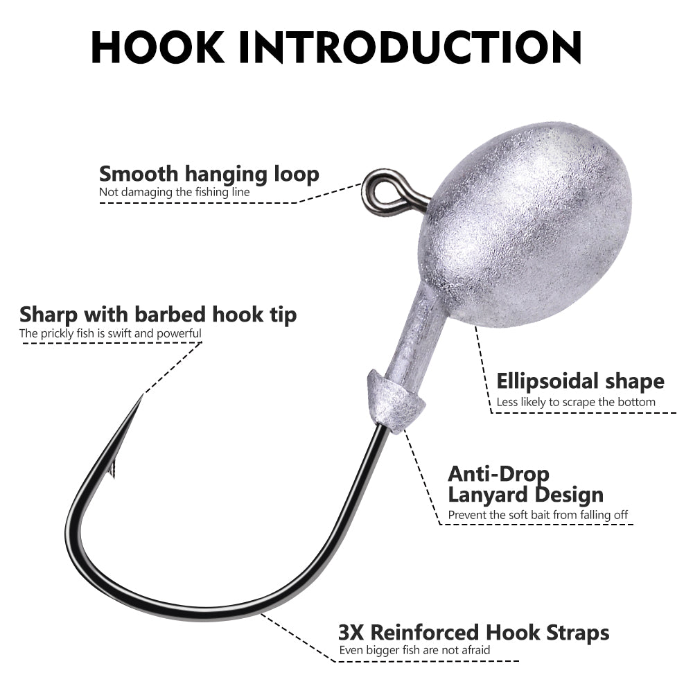 Proberos JIG055 lead jig head hooks size and weight chart (1.5g to 7g)