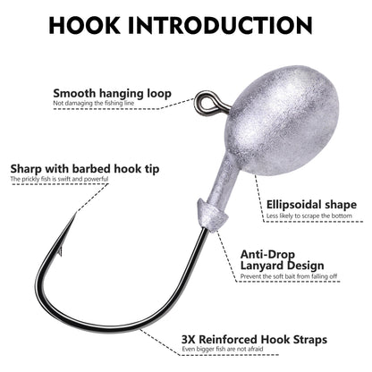 Proberos JIG055 lead jig head hooks size and weight chart (1.5g to 7g)