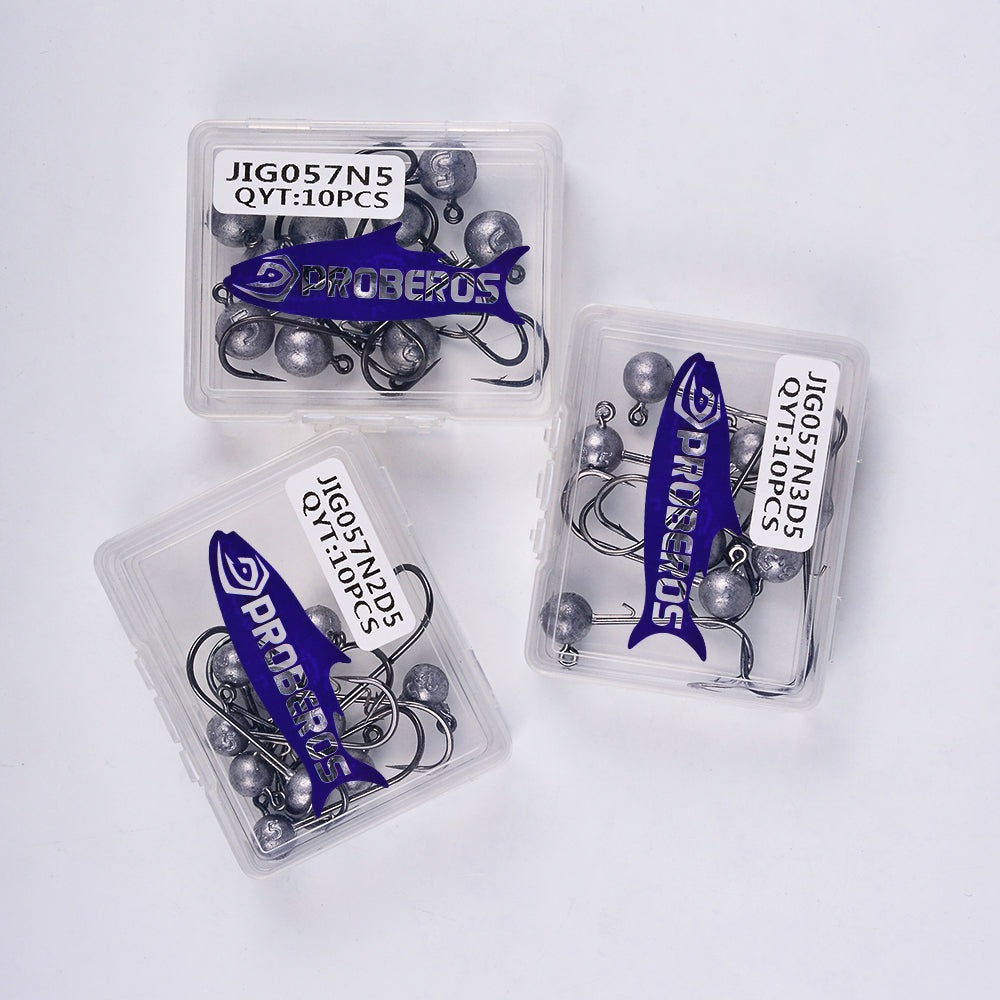 Compact PP plastic storage box containing 10pcs PROBEROS ball lead jig heads