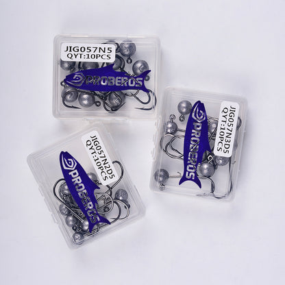 Compact PP plastic storage box containing 10pcs PROBEROS ball lead jig heads